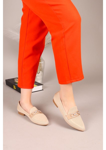 Triton Taş Zincirli Triko Babet Bej