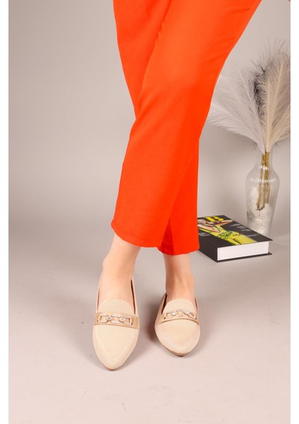 Triton Taş Zincirli Triko Babet Bej