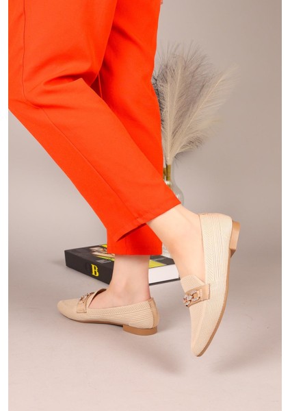 Triton Taş Zincirli Triko Babet Bej