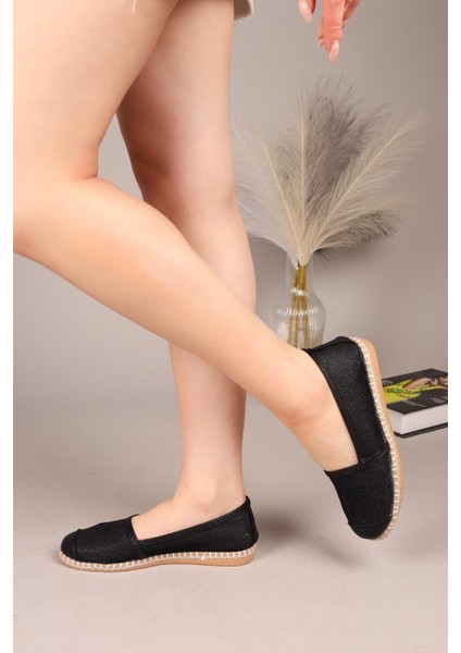 Glossy File Espadril Siyah