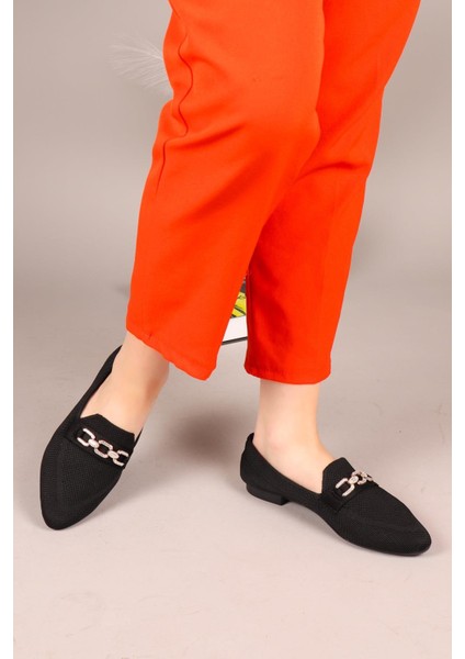 Triton Taş Zincirli Triko Babet Siyah