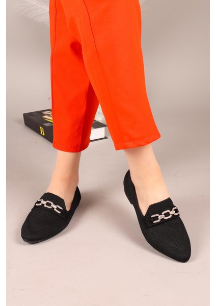 Triton Taş Zincirli Triko Babet Siyah