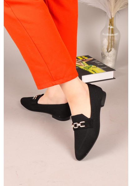 Triton Taş Zincirli Triko Babet Siyah