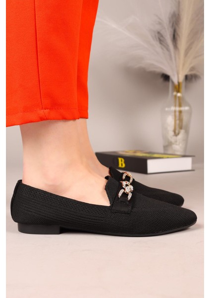 Triton Taş Zincirli Triko Babet Siyah