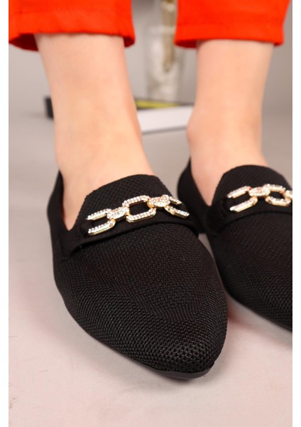 Triton Taş Zincirli Triko Babet Siyah