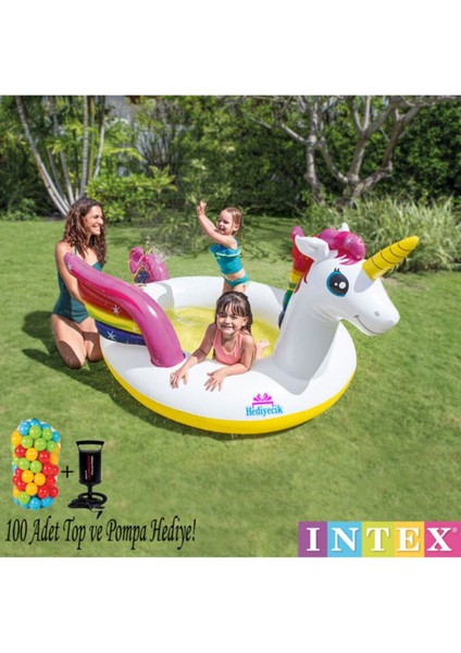 Şişme Unicorn Pony At Çocuk Oyun Havuzu Set 272X193X104 cm Top ve Pompa