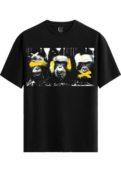 Monkey Graffiti - %100 Pamuklu Erkek Siyah Tişört - Premium Quality