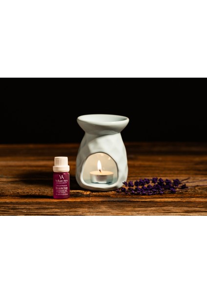 & Seramik Buhurdanlık Seti Açık Mavi Renk + Lavandula Angustifolia Saf Lavanta Yağı 10 ml + Mum modelleri
