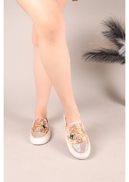 Gummi Taş ve Incili Sneakers Rose
