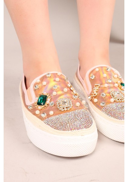 Gummi Taş ve Incili Sneakers Rose