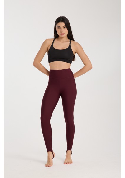 Kadın Bordo Renkli Topuktan Bağlamalı Yüksek Bel Toparlayıcı Spor Tayt