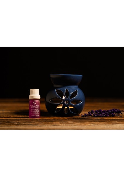 & Seramik Buhurdanlık Seti Lacivert Renk + Lavandula Angustifolia Saf Lavanta Yağı 10 ml + Mum modelleri