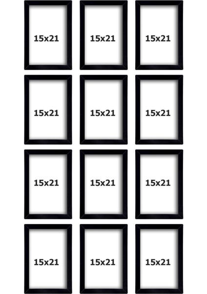 12 Adet 15 x 21 Çerçeve Mdf - Siyah A5 Çerçeve - Çoklu Çerçeve