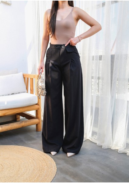 Kadın Düğme Detaylı Dökümlü Palazzo Pantolon modelleri