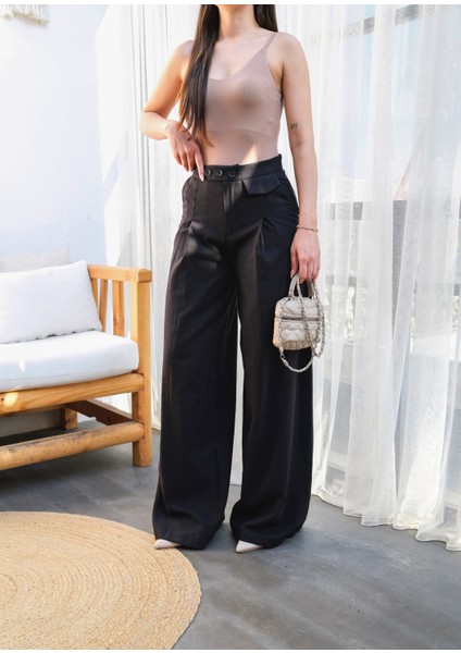 Kadın Düğme Detaylı Dökümlü Palazzo Pantolon fırsatları