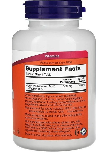 Niacin, 500 mg , 250 Tablet.usa Menşei.dmmedicine 'den fiyatları