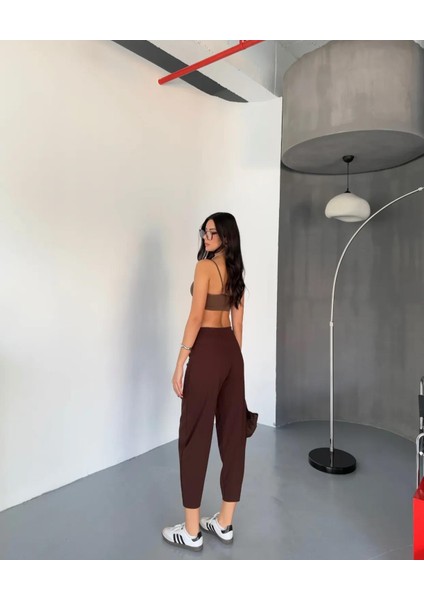 Kadın Scuba Crep Kumaş Beli Lastikli Şalvar Model Balon Pantolon