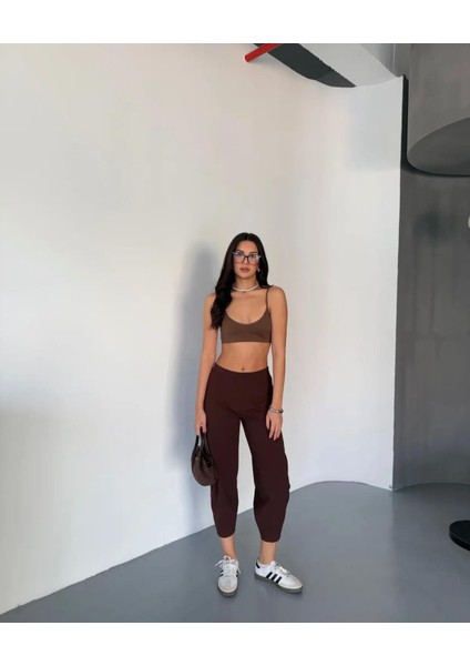 Kadın Scuba Crep Kumaş Beli Lastikli Şalvar Model Balon Pantolon