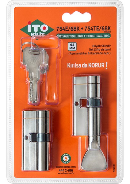 Ito 68 mm Tuzaklı Ikiz Silindir Barel Seti - Karşılıklı Açılır - Çelik Kapı Kilidi