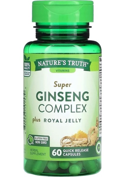 Nature's Truth, Süper Ginseng Kompleksi + Arı Sütü, 60 Hızlı Salımlı Kapsül