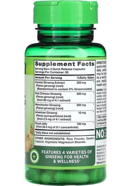 Nature's Truth, Süper Ginseng Kompleksi + Arı Sütü, 60 Hızlı Salımlı Kapsül fiyatları