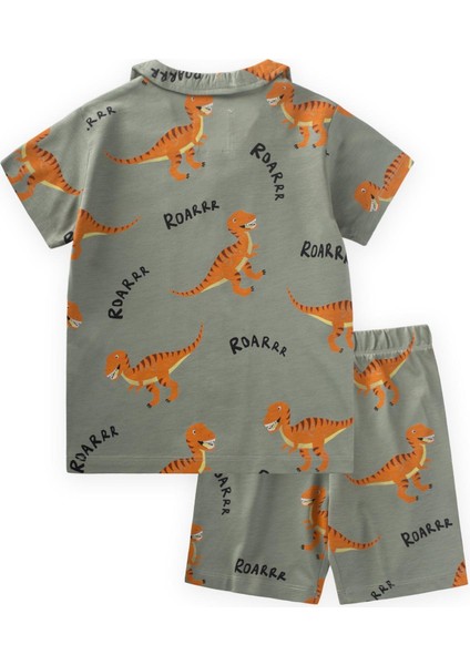Dinazor Baskılı Pijama Takım 1-7 Yaş Yeşil