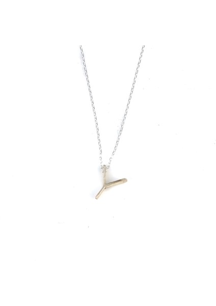 925 Ayar Gümüş 3 Boyutlu Y Harfi Kolye