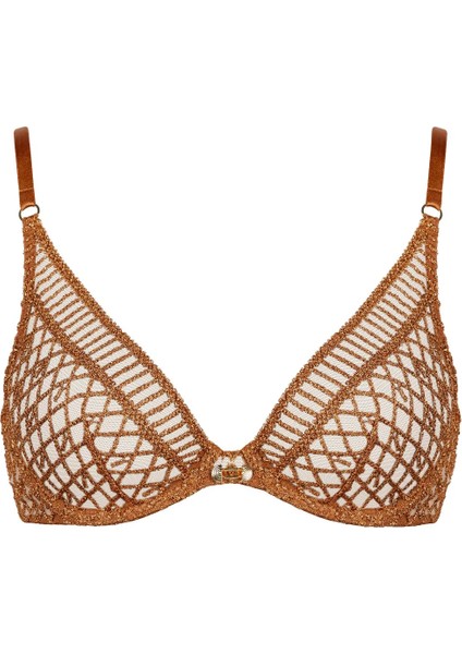 Stardust Dream Balenli Üçgen Sütyen, Lüks Fransız Nakışlı, Art Deco Altın Detaylı