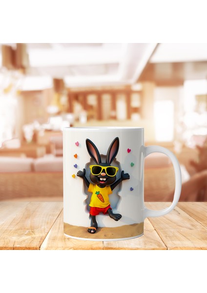 Vovabaskı Tavşan 3D Görünümlü Baskılı Porselen Kupalar Bardak modelleri