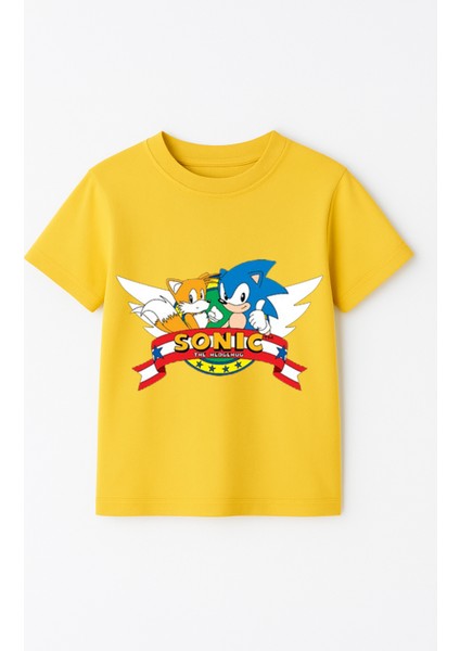 Sonic Baskılı Erkek Çocuk Tişörtü - Renkli Pamuklu Kısa Kollu Yazlık T-Shirt Basic Günlük fiyatları