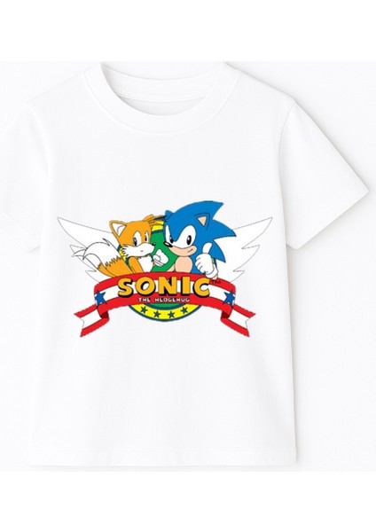 Sonic Baskılı Erkek Çocuk Tişörtü - Renkli Pamuklu Kısa Kollu Yazlık T-Shirt Basic Günlük fiyatları