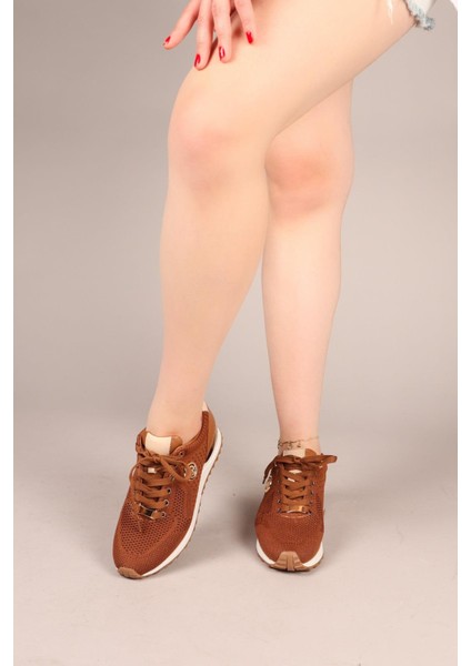 Choccy Hakiki Deri Garnili Triko Sneakers Taba