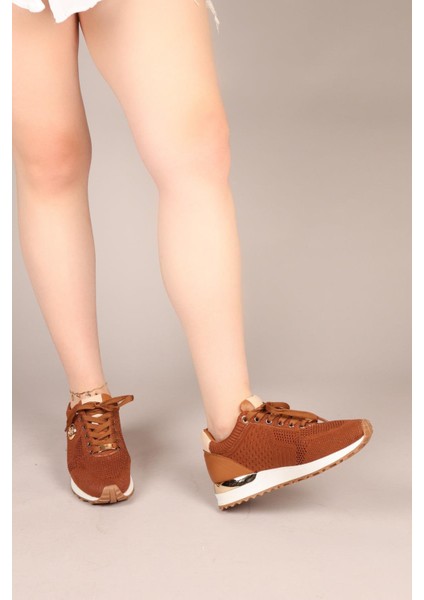 Choccy Hakiki Deri Garnili Triko Sneakers Taba