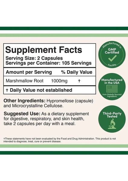 Marshmallow Root 1,000 mg 210 Veg.kapsül.usa Vers. indirimleri