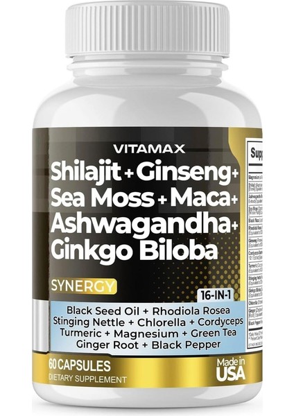 Shilajit + Ginseng + Sea Moss + Maca + Ashw. + Ginkgo Biloba 60 Kapsül