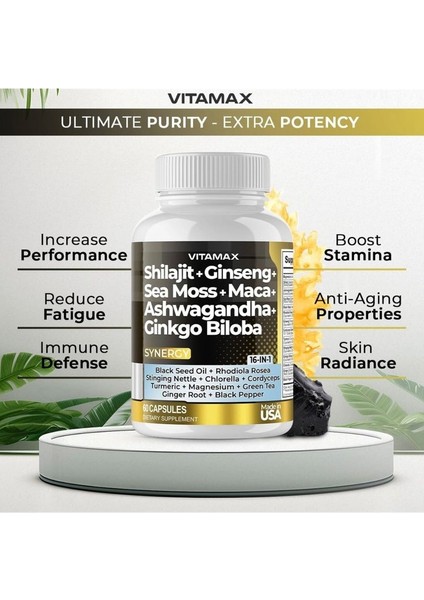Shilajit + Ginseng + Sea Moss + Maca + Ashw. + Ginkgo Biloba 60 Kapsül