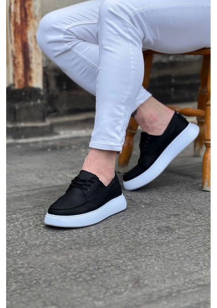 WG508 Siyah Cilt Ortopedik Taban Erkek Casual Ayakkabı
