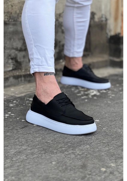 WG508 Siyah Cilt Ortopedik Taban Erkek Casual Ayakkabı