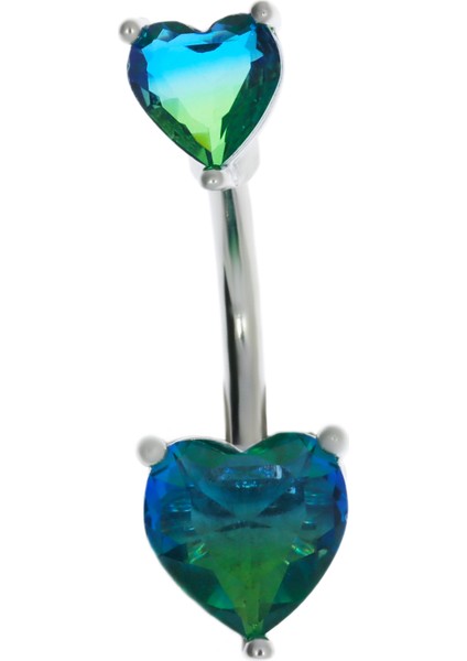 Kadın Yeşil Renk Taşlı Kalp Model Çelik Piercing
