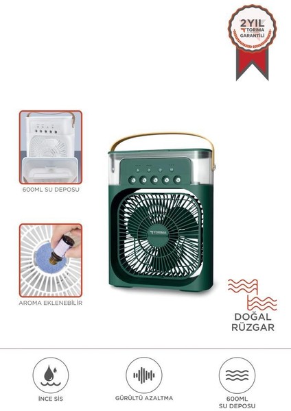 Toria F-17 Yeşil Mini Kablolu Masaüstü Hava Nemlendirici Fan Vantilatör