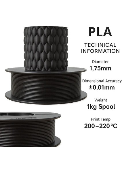 Pla+ Filament 1.75MM 1 kg - Siyah