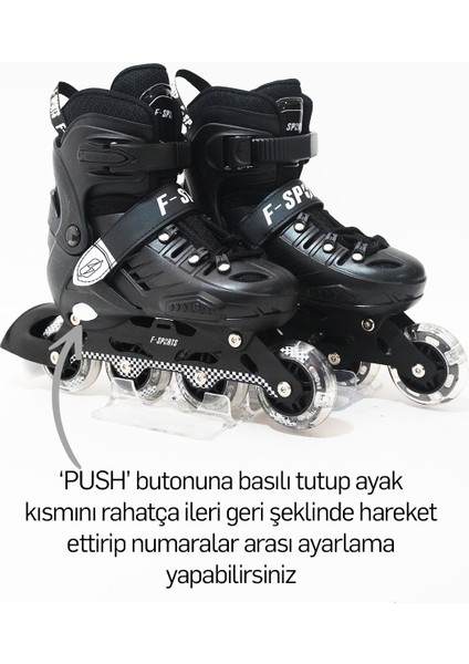 F-Sports 4 Teker Ayarlanabilir Ön Teker Işıklı Paten – Çocuk & Yetişkin (Profesyonel) Siyah S Beden FR37746
