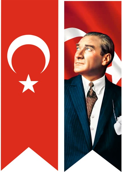 Türk Bayrağı ve Atatürk Baskılı Kırlangıç Bayrak Takım 50 x 150 cm