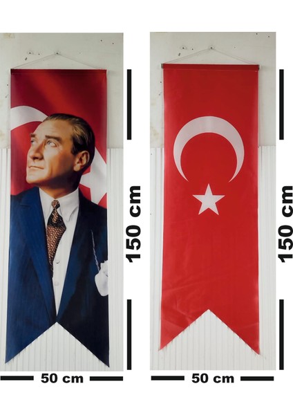 Türk Bayrağı ve Atatürk Baskılı Kırlangıç Bayrak Takım 50 x 150 cm