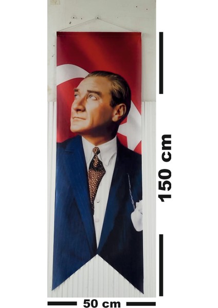 Türk Bayrağı ve Atatürk Baskılı Kırlangıç Bayrak Takım 50 x 150 cm