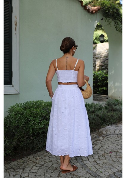 Beyaz Fisto Crop Etek Takım fırsatları