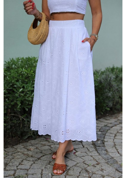 Beyaz Fisto Crop Etek Takım indirimleri