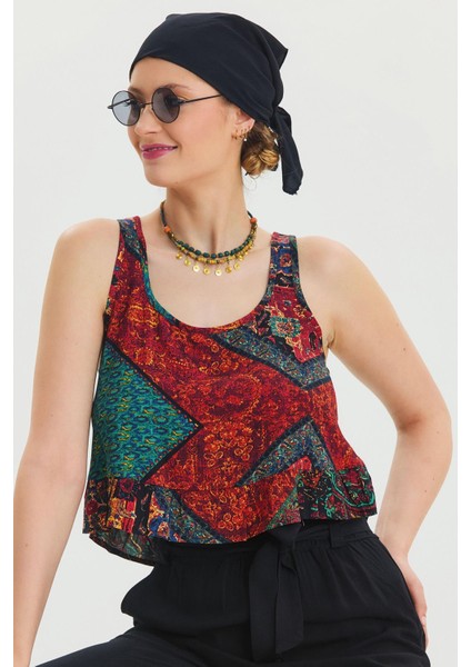 Kalın Askılı Crop Bluz
