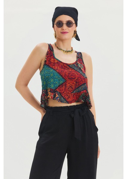 Kalın Askılı Crop Bluz