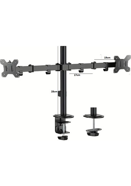 Masaüstü Ergonomik Ayarlanabilir 14-32” Çift Kol Monitör Tutucu Monitör Askısı